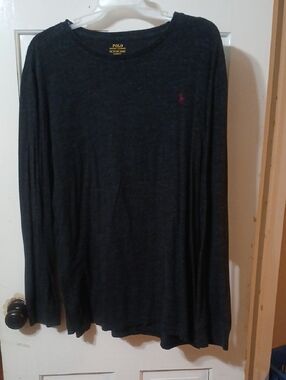 Polo by Ralph Lauren Men's Long-Sleeve Crew Neck Shirt - Dark Grey with Red Logo